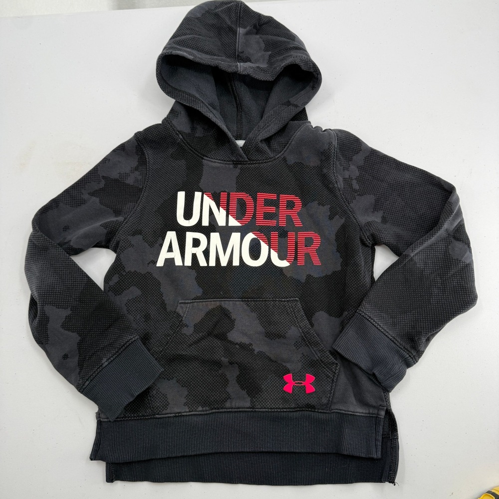 Under Armour Hoodie Girls Size YSM‎ Black Camo ColdGear Fleece Pullover 1317839
